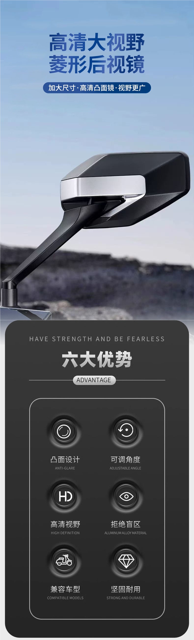 Electric Vehicle Mirrors, Motorcycle Rearview Mirrors, Battery Car Accessories, Mirrors, Extra-Large Wide-Angle Bicycle Rearview Mirrors