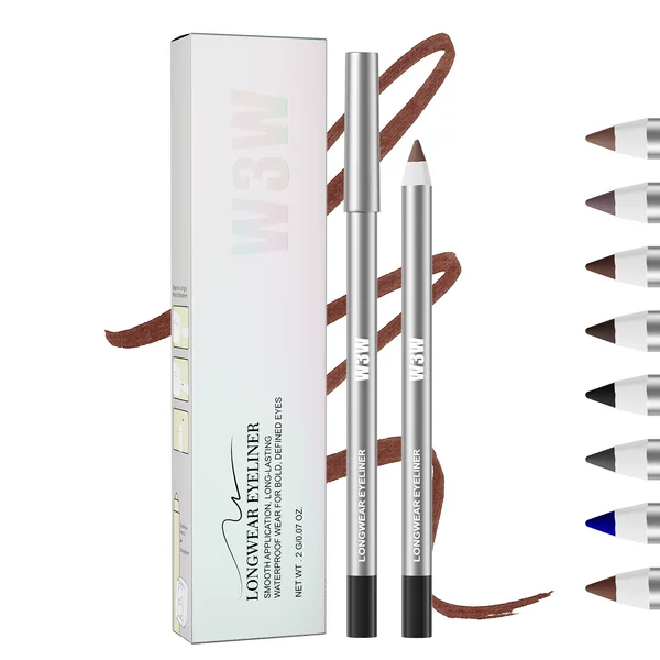 W3W Silver Tube Eyeliner Pen Is Waterproof, Sweat-Proof, Does Not Smudge, Natural Color, Cross-Border Color Eyeliner Gel Pen, Comes with a Pencil Sharpener