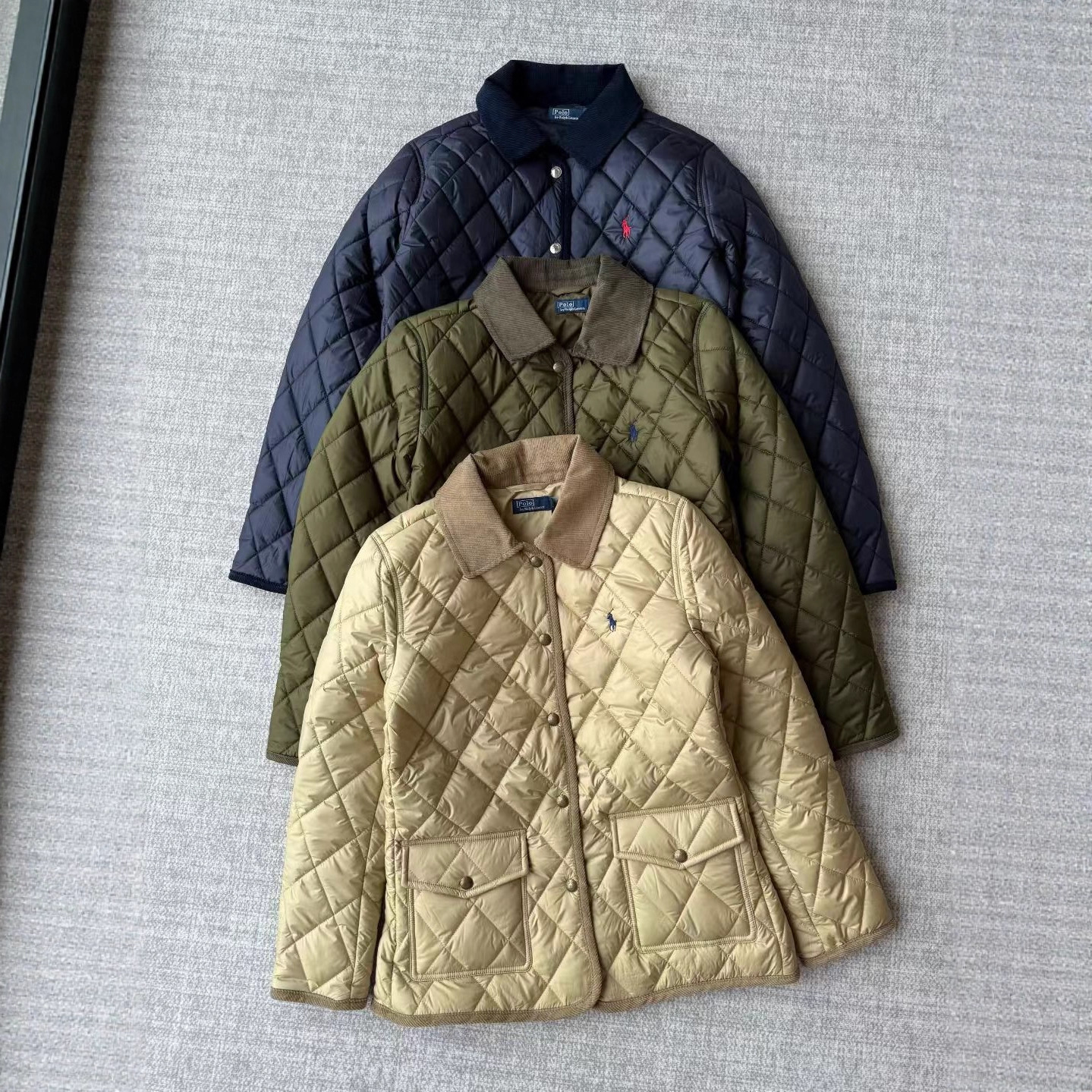 拉夫劳伦小马刺绣菱格谷仓棉服 老钱风翻领女款外套 高品质可扫码