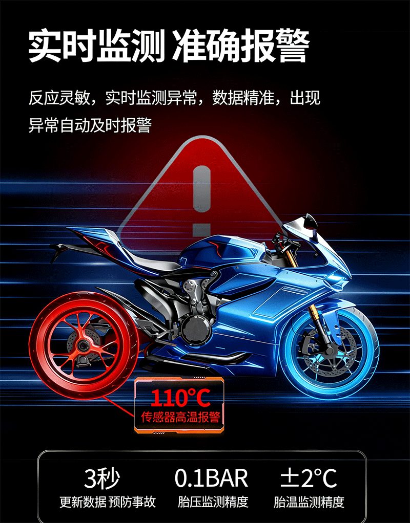 Motorcycle Tire Pressure Monitoring Solar-Powered External Electric Vehicle Tire Pressure Detector Tpms Supports Mobile App