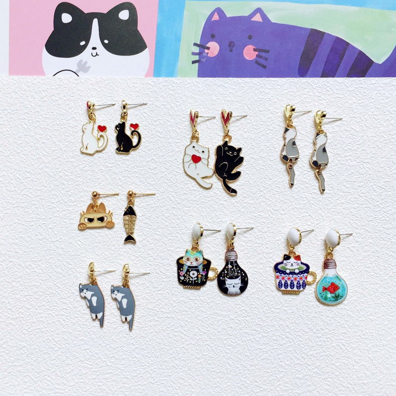 Cute Cat Alloy Enamel Women's Drop Earrings 1 Pair display picture 1