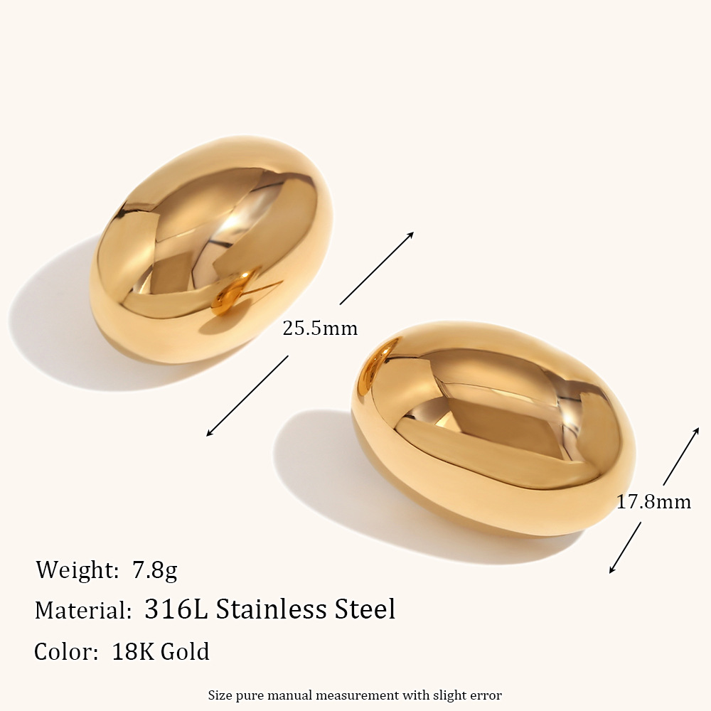 Stainless Steel Ear Needle Material PVD Coated Real Gold Plated 18K Gold Oval Stainless Steel Simple Style Waterproof Non Tarnish Ear Studs