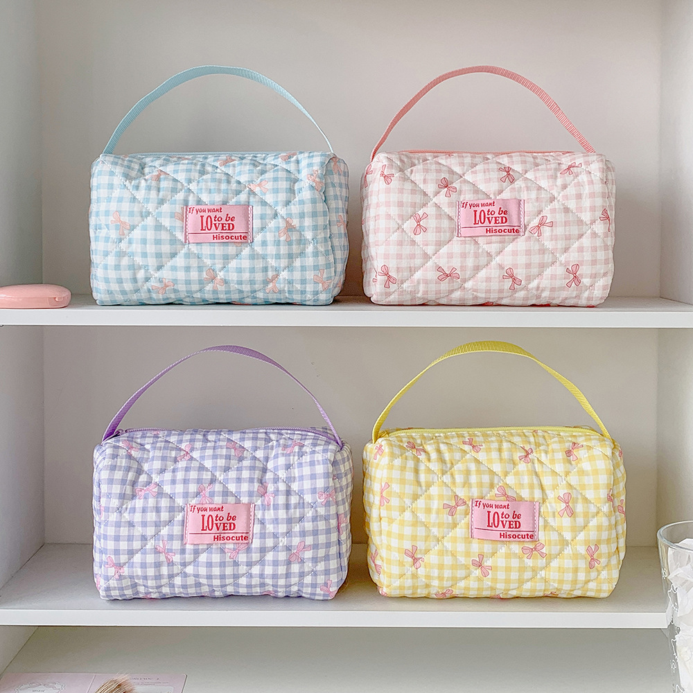 Ins Style Girl Cartoon Bowknot Portable Makeup Bag Student Portable Miscellaneous Storage Bag Travel Toiletry Bag