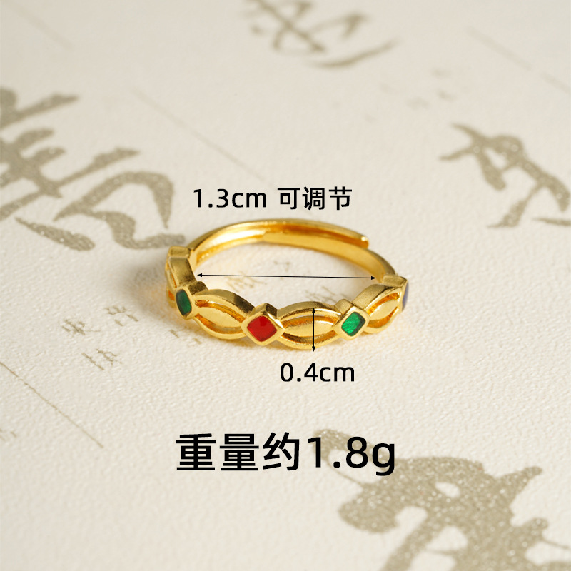 Anillo geométrico esmalte de oro vietnamita antiguo retro pareja de alto nivel nicho no se desvanece joyas al por mayor