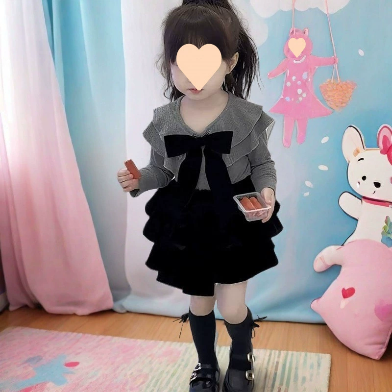 Детский костюм для девочек в корейском стиле, вдохновленный Chanel: топ с бантом и пышная юбка-пачка, модный комплект из двух предметов.