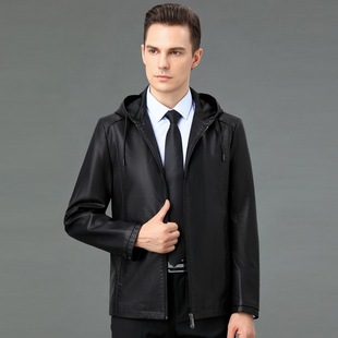 Wholesale big brand spring and autumn turn middle-aged and elderly sheep skin hooded jacket men's business high-end plus size jacket