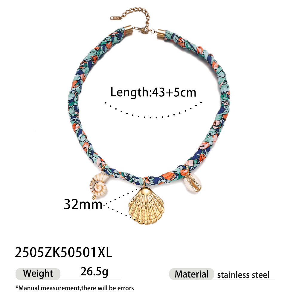 Tena Collar de acero inoxidable europeo y americano Concha de amor de lujo ligero Colgante de acero de titanio Cuerda de color Collar de cuerda gruesa tejida Mujer image 5