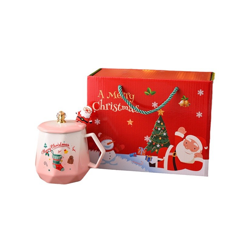 Taza de cerámica de Navidad transfronteriza con cubierta cuchara caja de regalo taza de Santa Claus taza de agua taza de gradiente