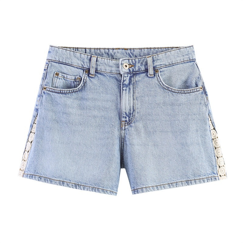 Foreign Trade 2026 Summer New Style European and American Style Women's Fashion Casual Loose Spliced Crochet Denim Shorts 4083043 Foreign Trade 2026 Summer New Style European and American Style Women's Fashion Casual Loose Spliced Crochet Denim Shorts 4083043