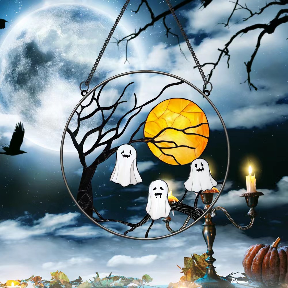 亚马逊万圣节亚克力幽灵黑夜装饰挂件节日派对橱窗背景墙悬挂壁饰