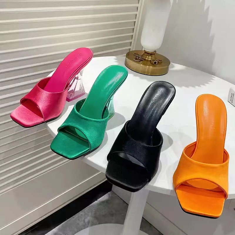 New Foreign Trade Slippers 2024, European And American Summer New High-heeled Slippers, Square-toed Women's Sandals,_vogvips.com