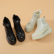 2025秋季新款韩版休闲高帮内增高鞋坡跟百搭女靴厚底学生鞋女鞋
