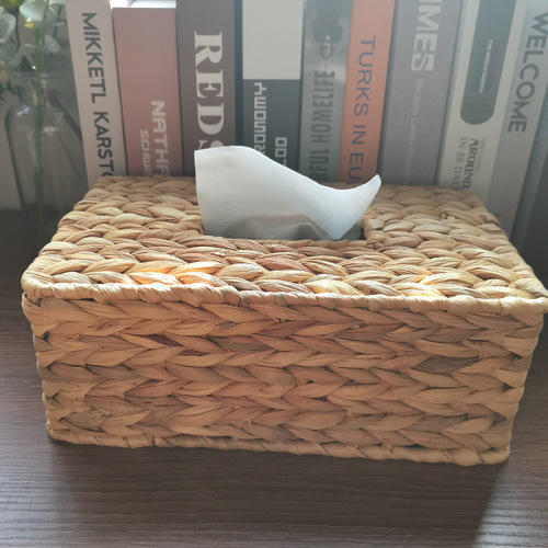 Amazon's best selling shaped straw tissue box water hyacinth straw woven tissue box storage box desktop storage basket