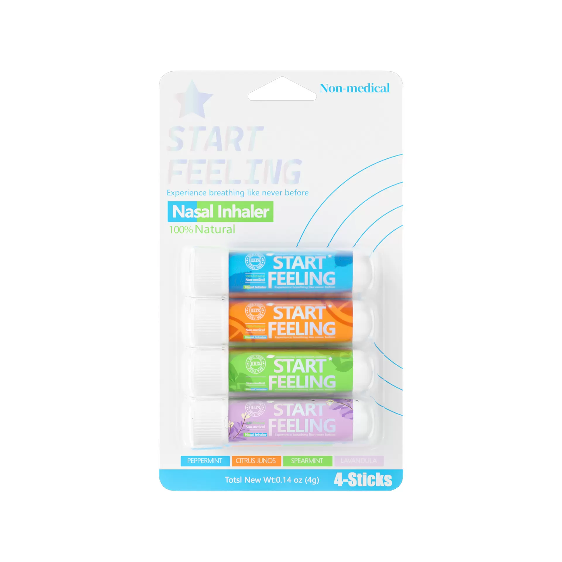 跨境专供START FEEING开始感觉精油鼻通提神醒脑天然植物提取4in1