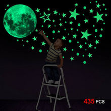 直播间3d夜光月球星星墙面发光贴纸星空房装饰幼儿园自粘墙贴批发