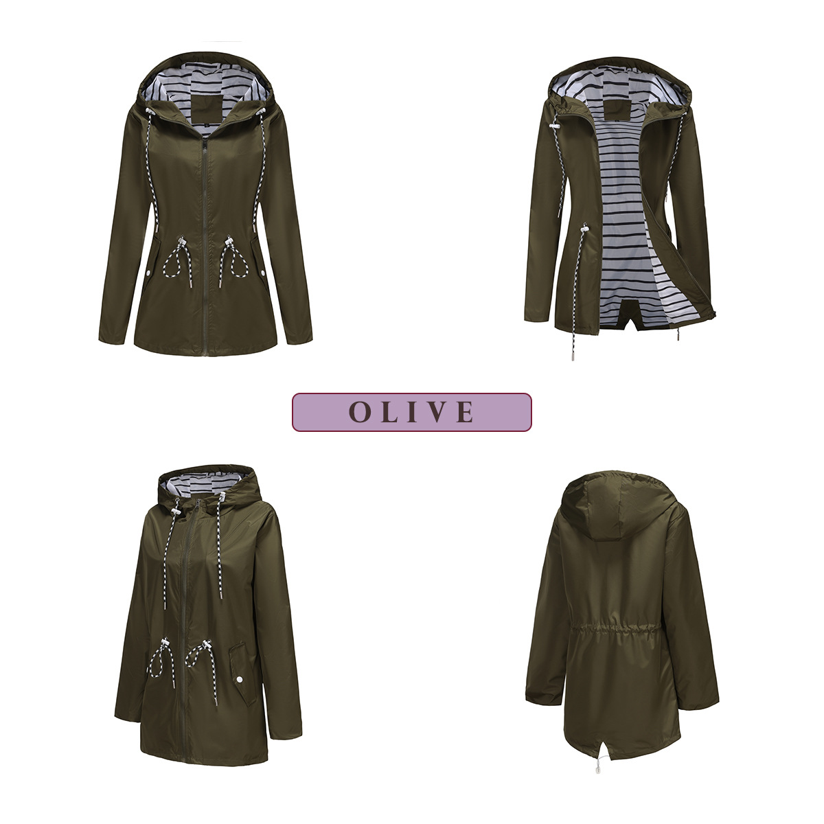 nieuwe lange mouwen anti-spatwater lange windjack dames capuchon gestreepte regenjas cross border plus size dameskleding_voghion.com