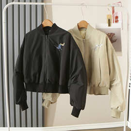江南秋冬短款刺绣棒球服棉服 美式复古加厚飞行员棒球夹克外套