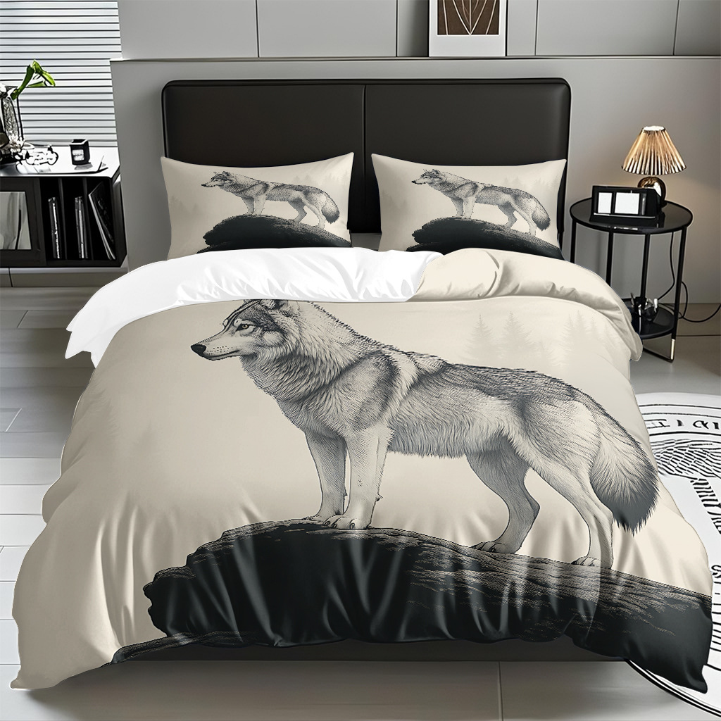 Impresión digital de patrón de lobo abrasivo conjunto de edredón suave transfronterizo pro-piel TEMU JIT venta directa de fábrica preferida