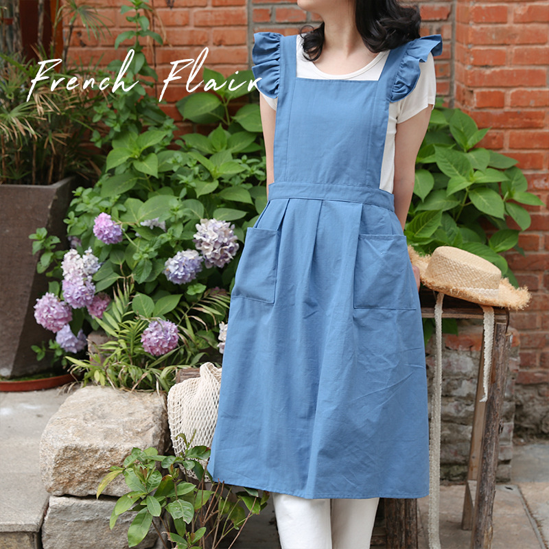 Pequeña manga de vuelo con volantes delantal estilo coreano chica artística cafetería jardín hornear casa cocina antiincrustante delantal al por mayor