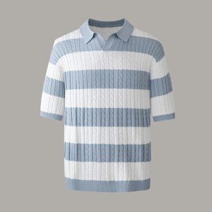 2025 New Pure Color Cross-Border Versatile Simple Old Money Style Jacquard Stripesd Pullover Three-Quarter Sleeve Knitwear