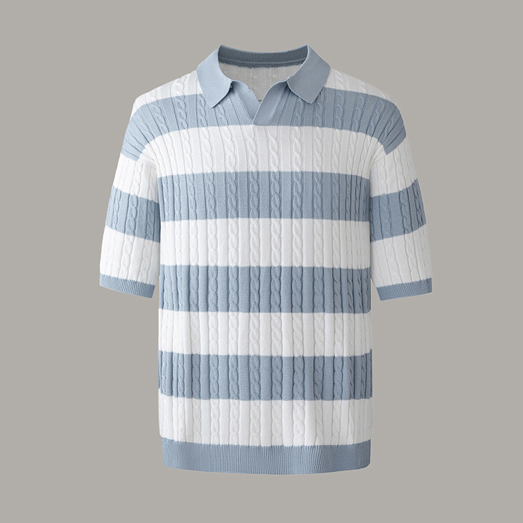 Minimalist Jacquard Stripe Knit Top (Breathable Viscose Blend, Boatneck Collar, Unisex 3/4 Sleeve, Old Money Aesthetic, Antimicrobial Fabric)_voghion.com
