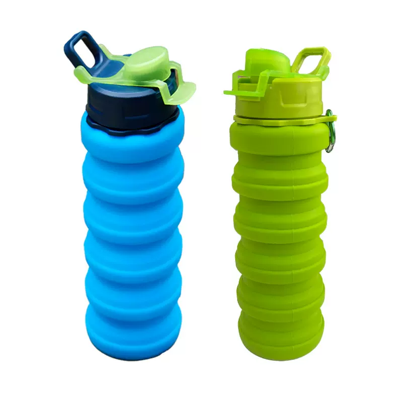 严选硅胶折叠水杯翻盖款 户外运动便携伸缩水壶现货厂家可LOGO