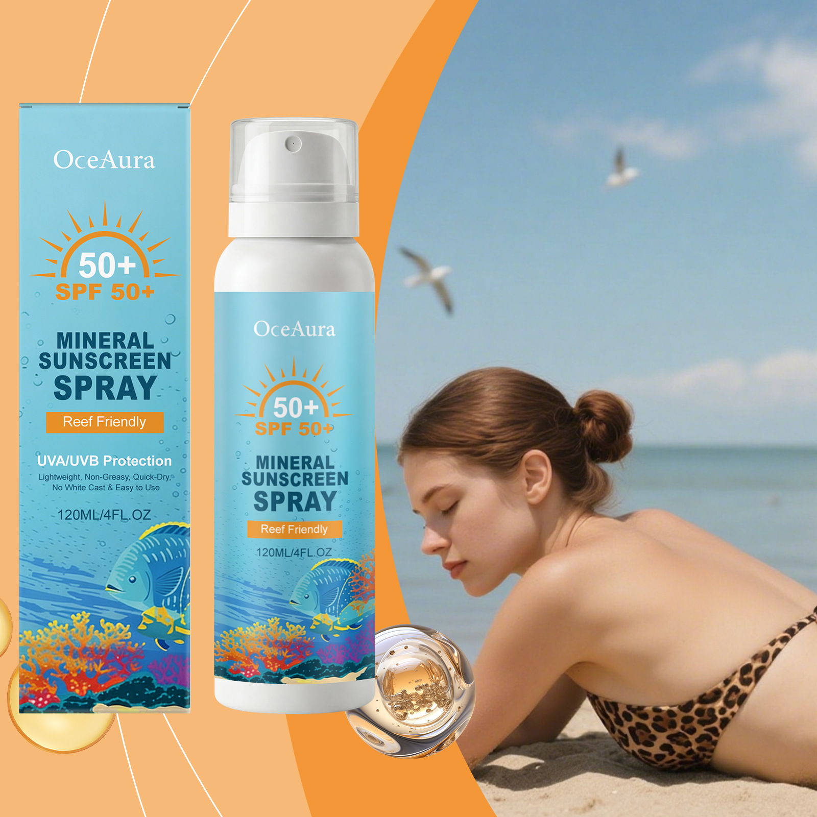 Oceaura Mineral Protective Spray Outdoor Moisturizing Spray for Face and Body Skin Refreshing and Non-Sticky Protective Spray