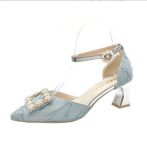 Stylish Women's Spring and Autumn Season Heels  New Arrival, Cute and Elegant with a Hat, Thick Heel, Pearl Detail, Fashionable Chanel Style Sandals