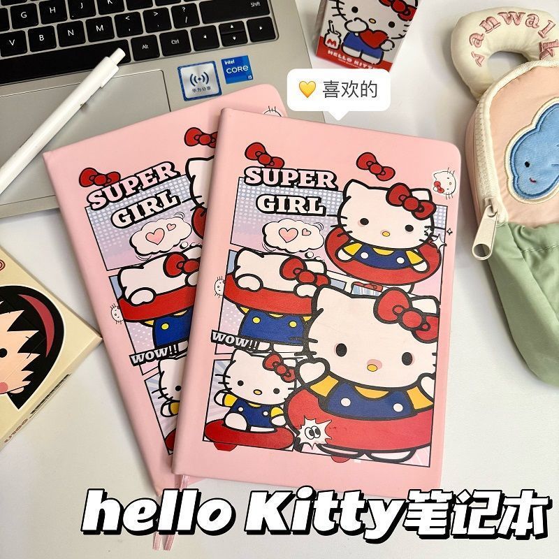 A5可爱凯蒂猫系列硬壳皮质笔记本kitty猫学生记事日记本彩页手账|undefined
