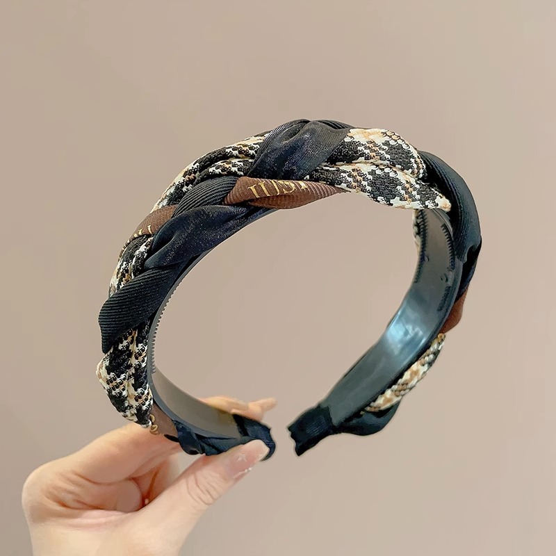 Banda para el cabello con pliegues en la parte superior del cráneo alto, horquilla de lavado de cara negra 2025 nuevo paquete de cabello a presión rojo neto, diadema de todo fósforo para mujeres