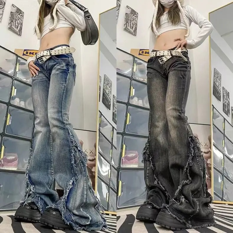 American-style Vintage Washed Micro-flared Jeans Women's Y2K Hot Girl Slim-fit Slimming Heavy-duty Pants