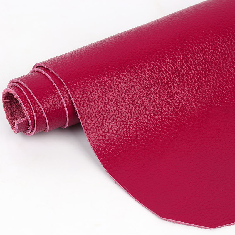 玫红色牛皮荔枝纹沙发软包皮料头层整张坐椅家具翻新皮革面料