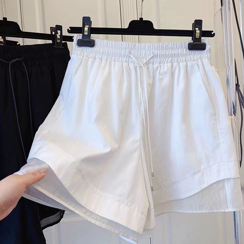 Ice Silk Women's Wide-leg Loose Flesh-covering Casual Pants, Cool Outer Shorts, Sports Style Pants and Skirts, Fake Two-piece