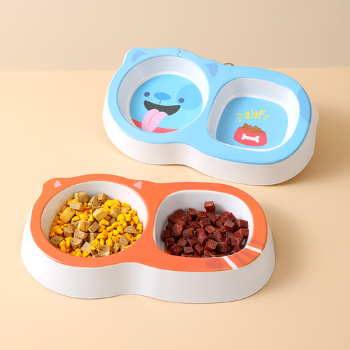 Wholesale Pipitao pet food feeding basin cat bowl thickened cartoon square pet double bowl dog bowl