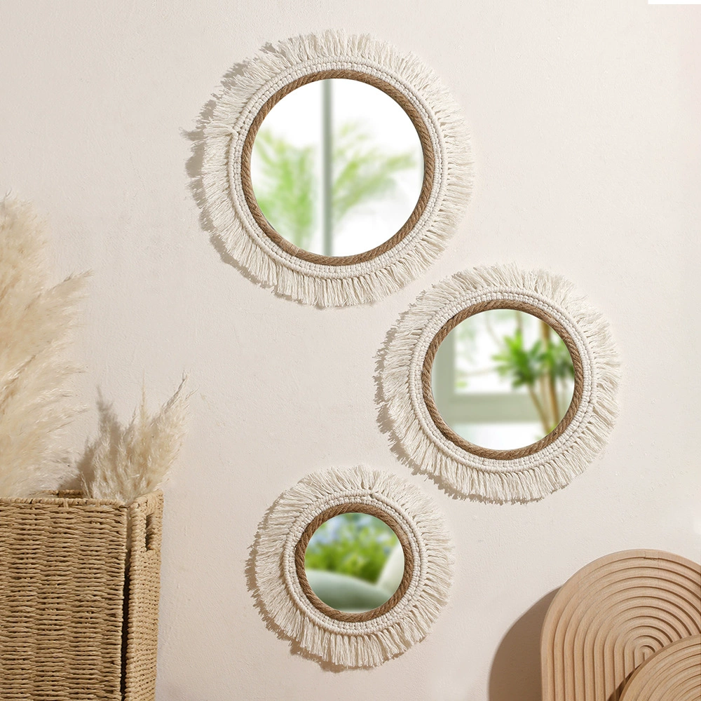 Богемский хлопок ручной работы плетеные круглые кисточки декоративные зеркала минималистичный гостиная спальня таинственный висячий зеркальный гобелен