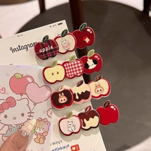 复古卡通酒红色苹果鸭嘴夹少女心刘海侧边夹小狗可爱头饰百搭夹子