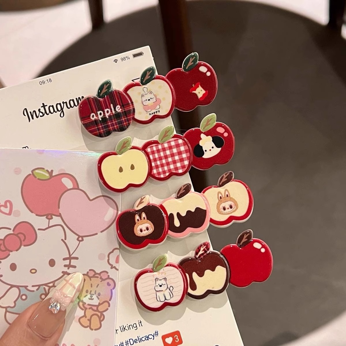 复古卡通酒红色苹果鸭嘴夹少女心刘海侧边夹小狗可爱头饰百搭夹子