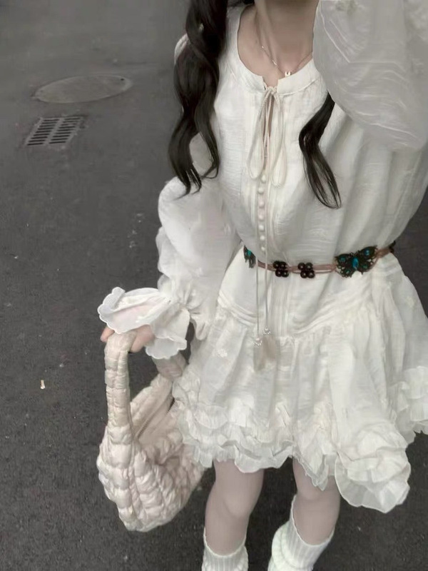 早秋超仙蛋糕连衣裙女绝美小裙子甜美法式长袖收腰蓬蓬短裙子|undefined