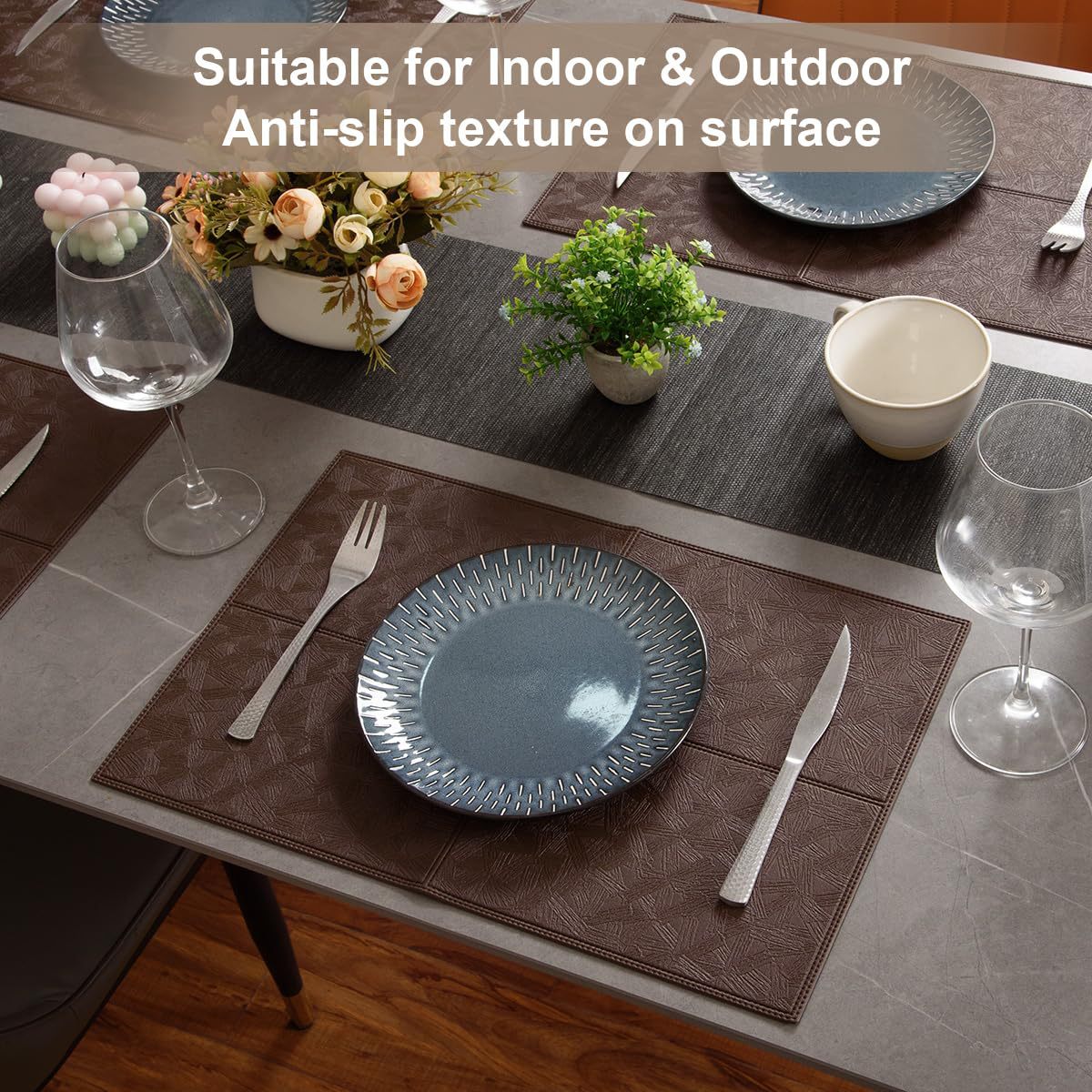 Cojín de comedor de cuero occidental, borde de presión cruzada de PVC de lujo ligero antideslizante, impermeable, a prueba de aceite, aislamiento térmico, cojín de mesa doméstico, cojín de tazas y platos