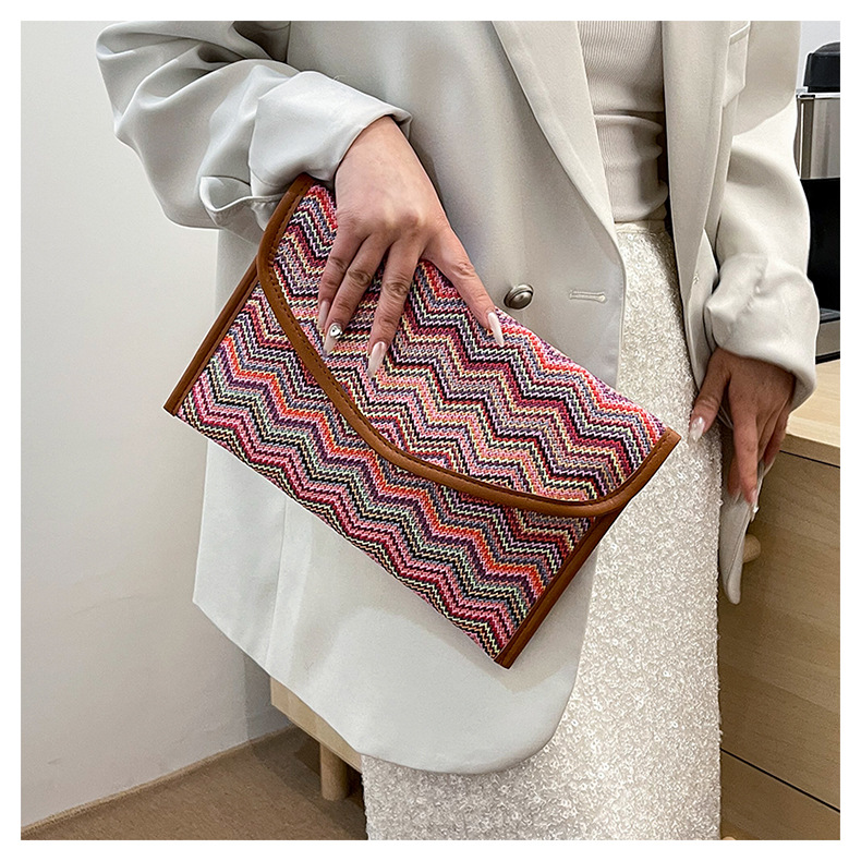 186g Weight Sewing Thread Fashion Element Flip Cover Closure Type / Strap Type Clutch Bag Bags Type Party, Street, Shopping Occasion Nylon Material Multicolor Pattern All Seasons Season Women's Gender Elegant, Streetwear Style Square Shape Medium Size Beige Pink Blue Nylon Multicolor Sewing Thread Square Clutches 5