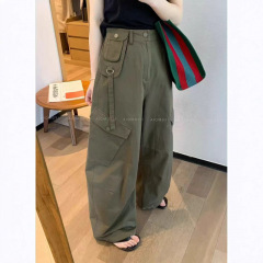 双口袋工装拖地阔腿裤女欧洲站2025夏装新款欧货女装直筒休闲裤潮