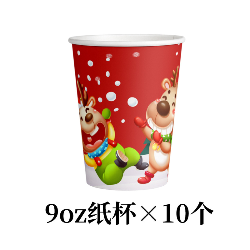 2025クリスマスの新しい紙コップ紙皿ナイフフォークスプーンセットクリスマスヘラジカ紙食器卸売りカスタム|undefined
