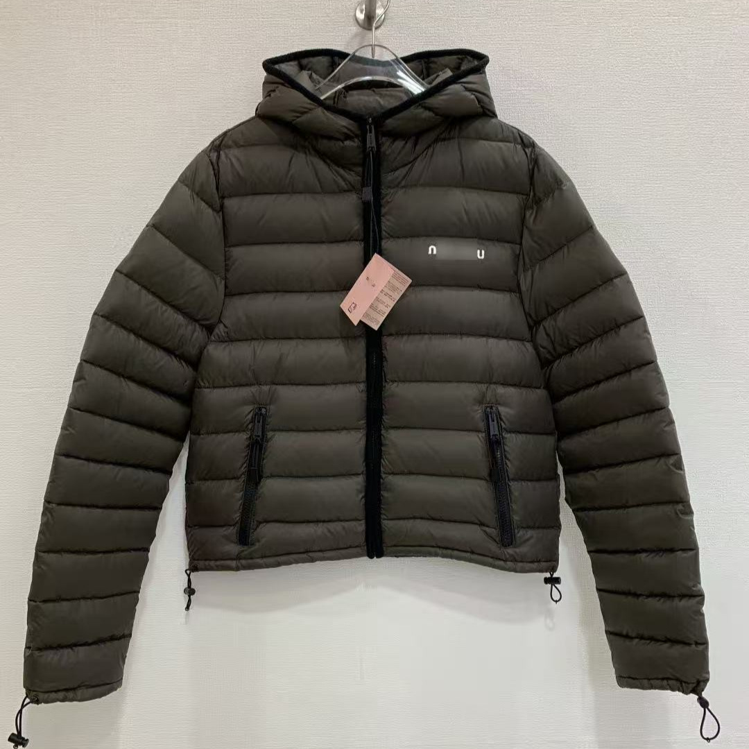 Nanyou Classy Women's Clothing 2025 Winter Miu New Jacket Letter Embroidered Hooded Goose down Jacket down Jacket