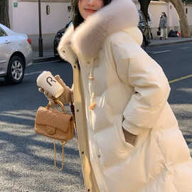 羽绒服女冬季2025新款中长款牛角扣设计感小众大毛领加厚长款