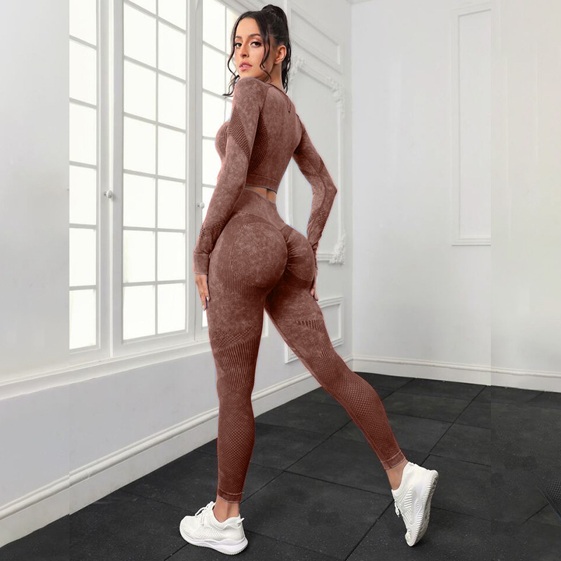 Transfronterizo europeo y americano sin costuras lavado hueco ropa de yoga traje cintura alta cadera levantamiento fitness Pantalones deportes correr ropa de yoga