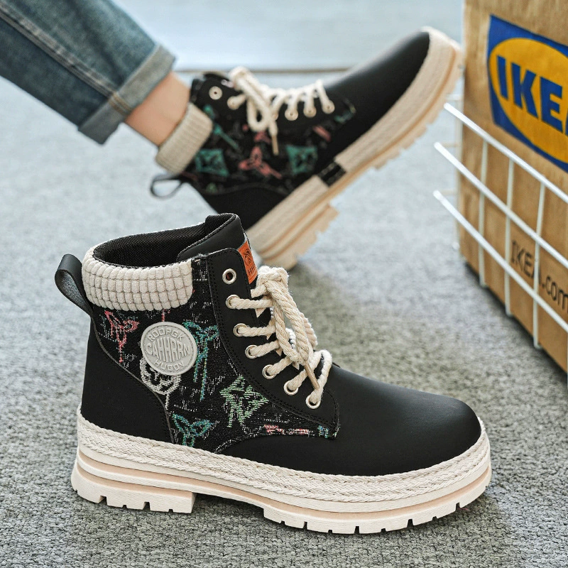 Ботинки‑анкл (Martens), износостойкая платформа с декором под соломку, шнуровка, размеры 39–44