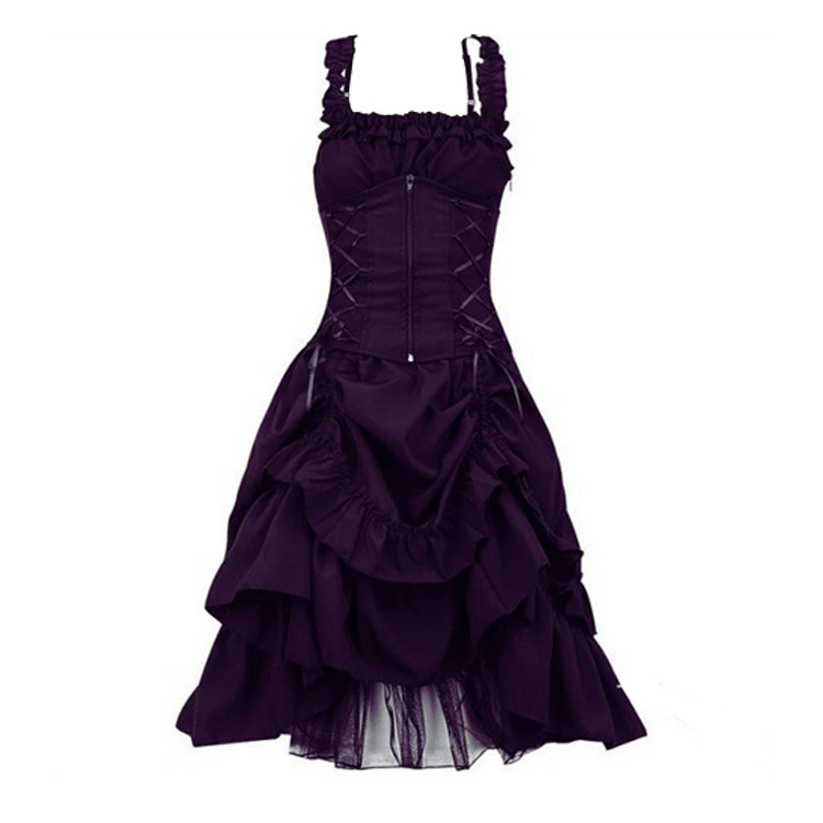 Платье вечернее в стиле ретро с бретельками, косплей Lolita Gothic, европейский стиль, плюс-сайз S–5XL, многослойная оборочная юбка
