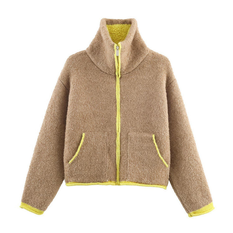Cross-Border European and American Foreign Trade Color-Blocked Knitted Jacket, Aliexpress Hot-Selling European and American Fashion Casual Color-Blocked Knitted Sweater