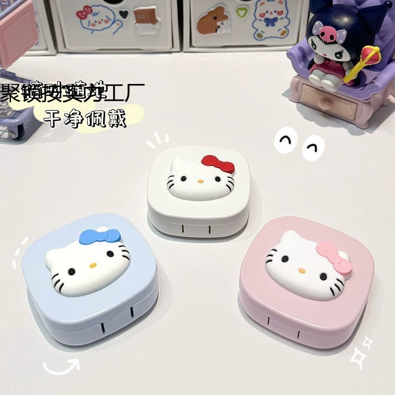 Hello Kitty, невидимые мультяшные стильные очки,双 портативное банка для хранения, зеркало, пинцет