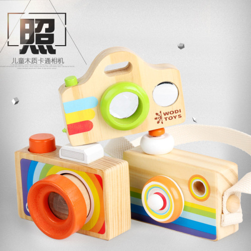 Children's wooden magical bee-eye polygonal lens effect viewing tube, baby toys, simulation camera wholesale manufacturer